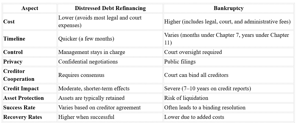 Urgent Exits - Detailed Comparison - Distressed Debt Refinancing vs Bankruptcy.png