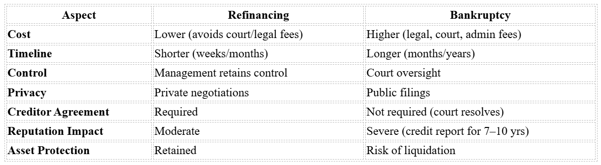 Urgent Exits - Quick Comparison - Distressed Debt Refinancing vs Bankruptcy.png
